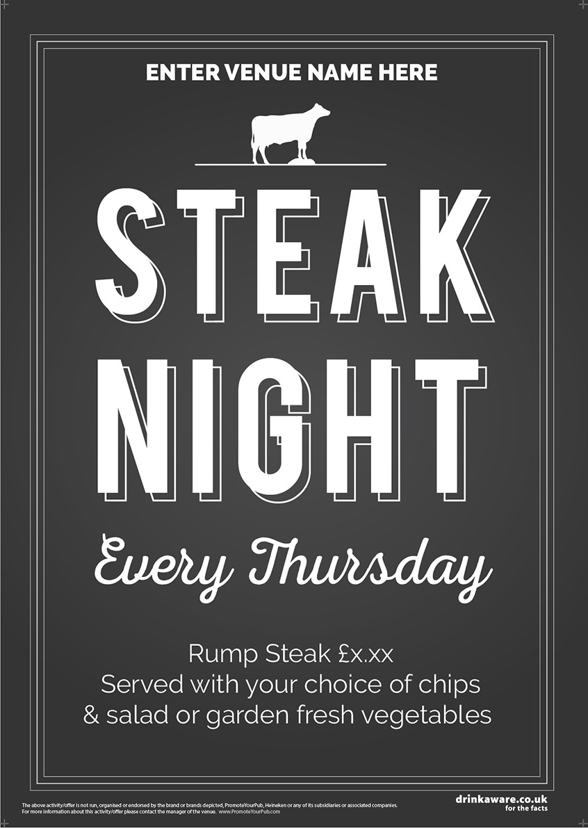 Steak Night Poster (chalk) (A2) | Promote Your Pub
