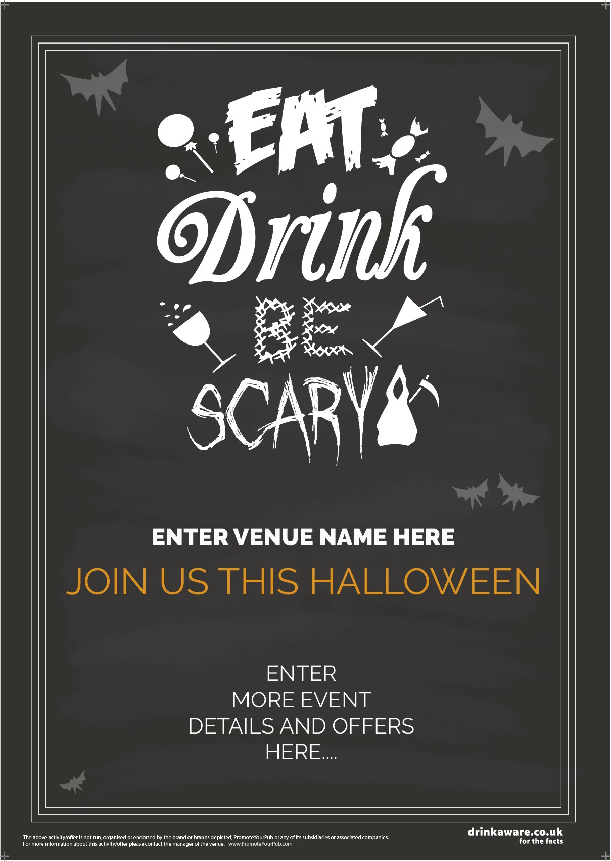 Halloween Party Poster (Eat Drink Scary) (A2)