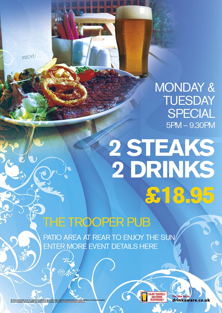 2 Steaks, 2 drinks Poster (A2)