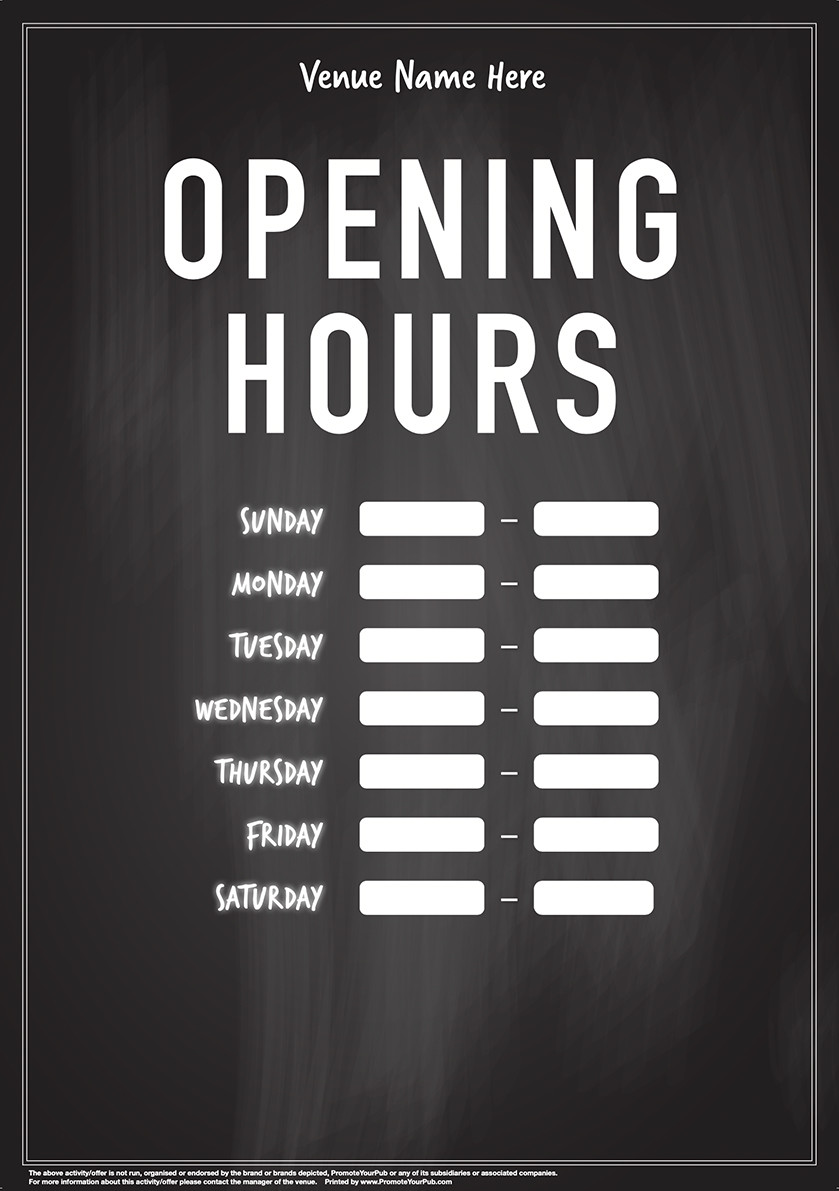 Opening Hours (chalkboard) Poster