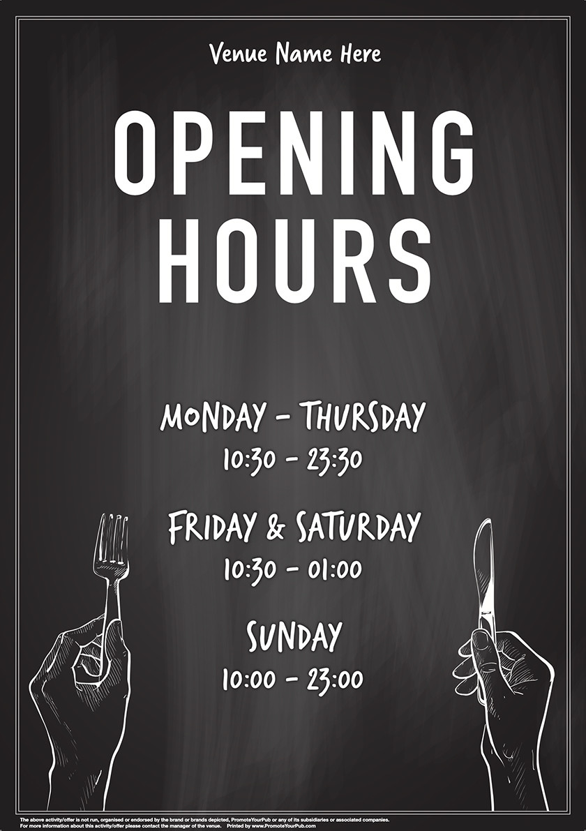 Opening Hours Food v1 (chalkboard) Poster