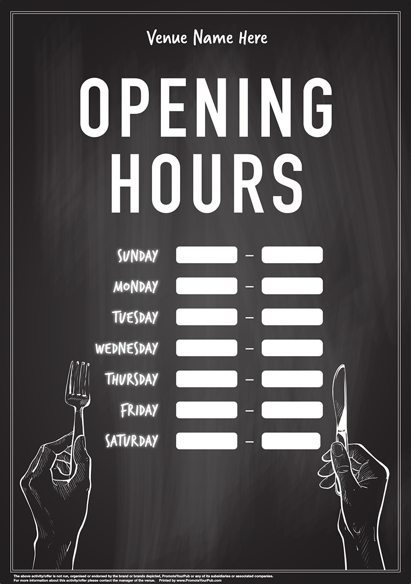 Opening Hours Food v2 (chalkboard) Poster