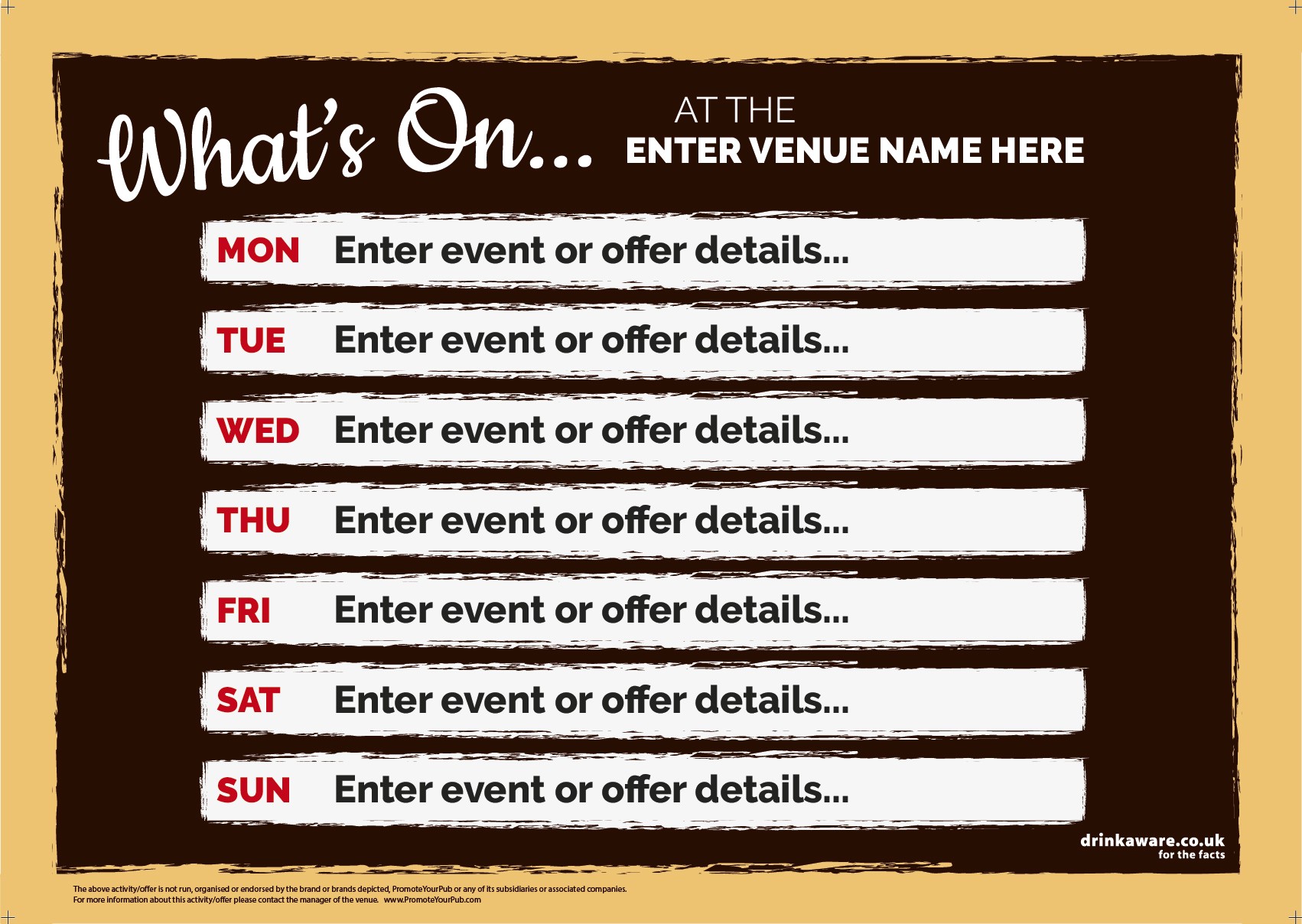 What's On Event Poster (7 days) Outdoor Sign (A0L)