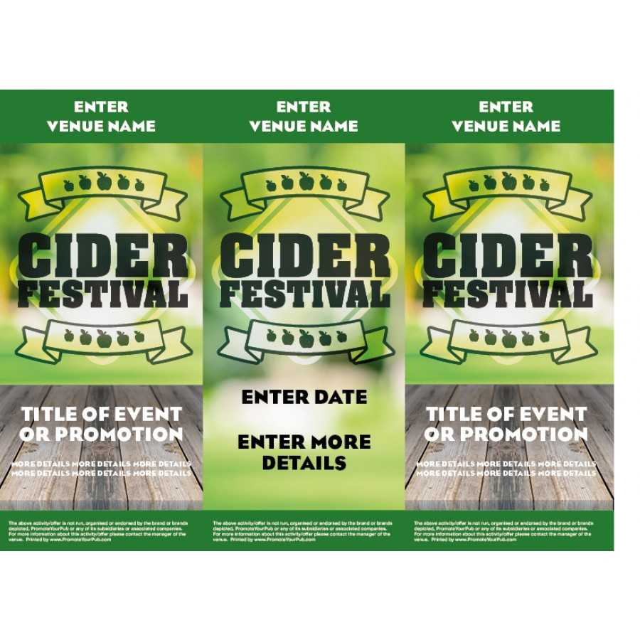 Cider Festival Green 3 Sided Table Talker (10 per pack)