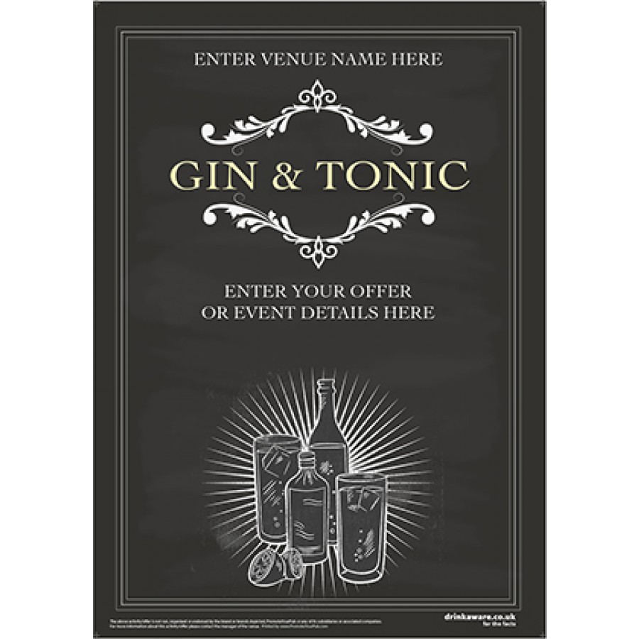 Gin & Tonic (chalkboard) Poster (A3)