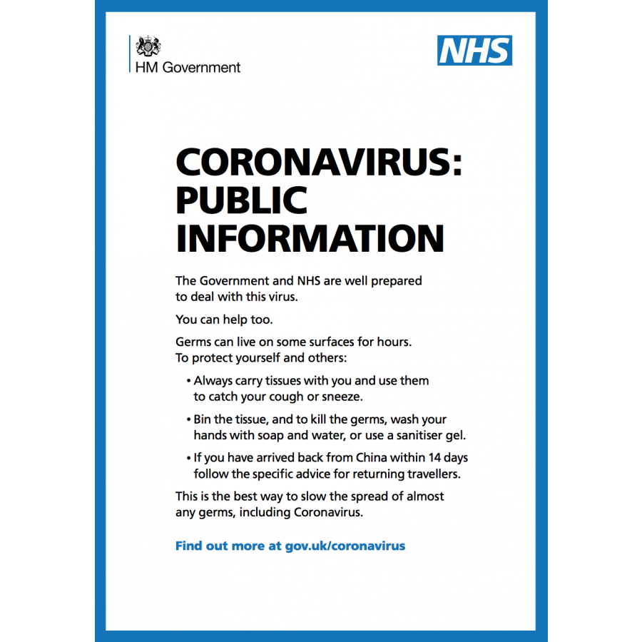 NHS Coronavirus Public Poster - DOWNLOAD ONLY